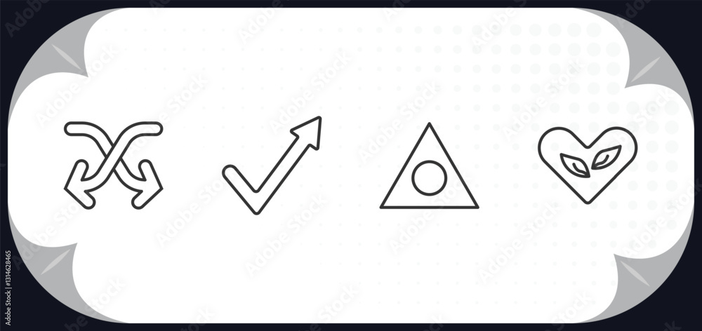 Poster outline icons set - user interface concept. move content, check mark arrow, triangular, ecologic hea