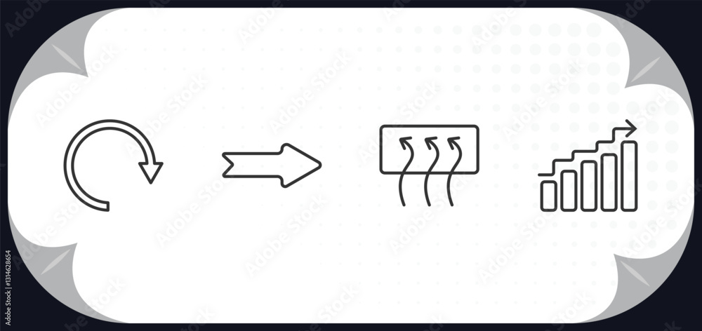 Poster outline icons set - user interface concept. rotating arrows, right drawn arrow, rear window defrost,