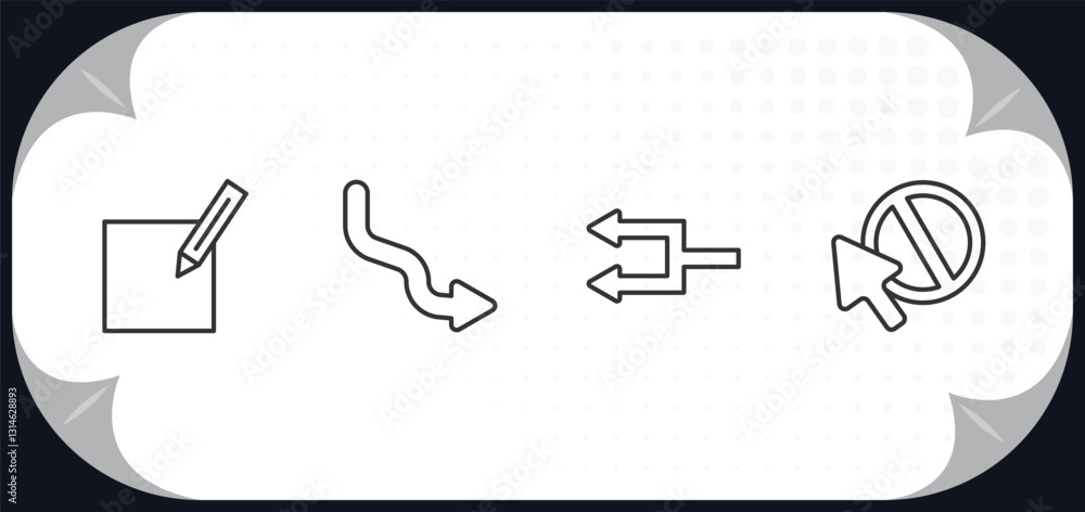 Poster outline icons set - user interface concept. make, curve right arrow, refresh left arrow, forbidden c