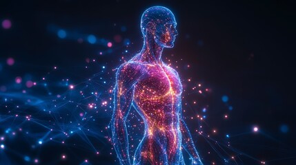 Glowing Abstract Human Form Digital Particle Art. A digital human