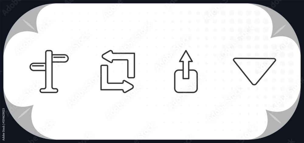 Poster outline icons set - user interface concept. crossroads, replay arrows, export button, drop down.