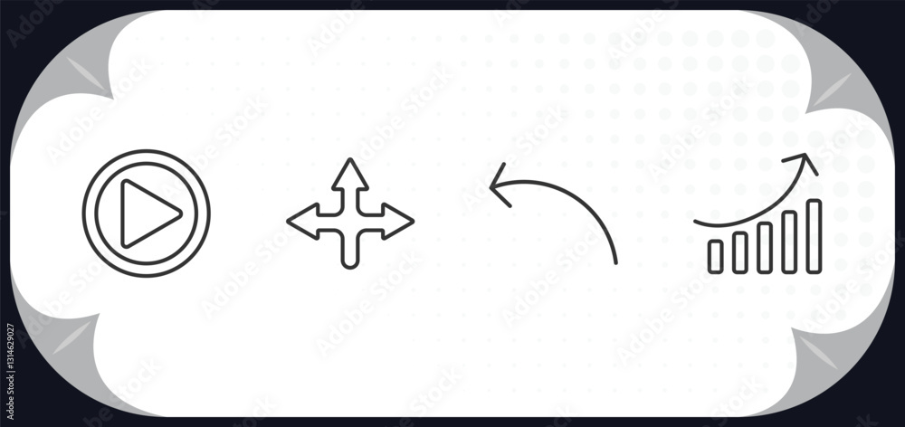 Poster outline icons set - user interface concept. press play button, crossroad, sketched arrow, arrow head
