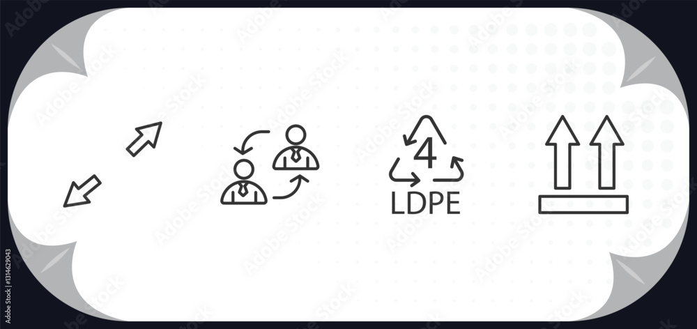 Aufkleber outline icons set - user interface concept. scale arrows, job transition, 4 ldpe, up side.