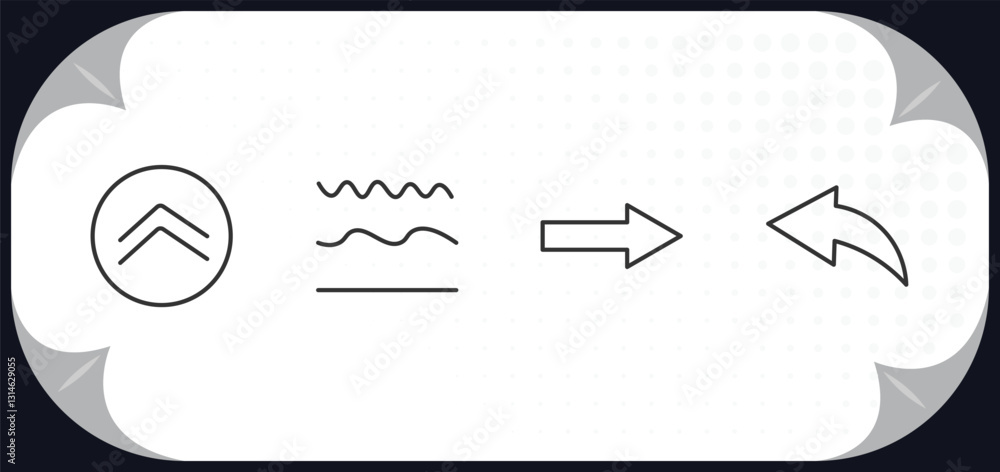 Poster outline icons set - user interface concept. up arrow fold button, curve line, arrow pointing right, 