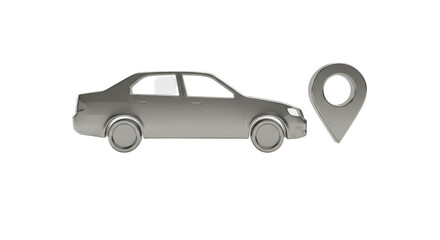 Isolated Car with Location Pin