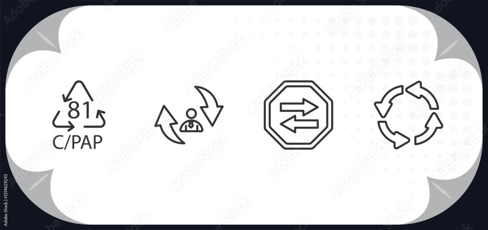 Poster outline icons set - user interface concept. c/pap 81, repaying, two left arrows, circular arrow.
