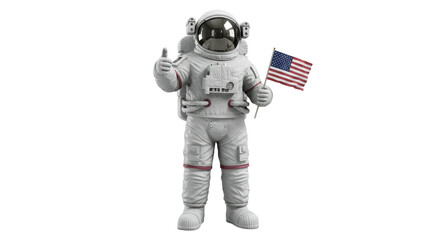 Isolated Astronaut Gives Thumbs Up Holding US Flag