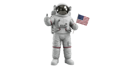 Isolated Astronaut Gives Thumbs Up Holding US Flag