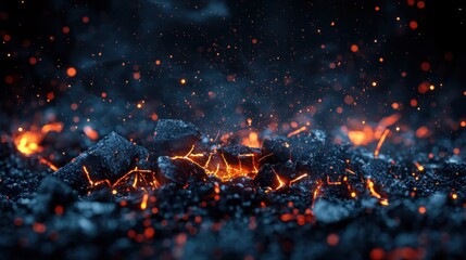 Realistic fire sparks flying in dark cinematic atmosphere