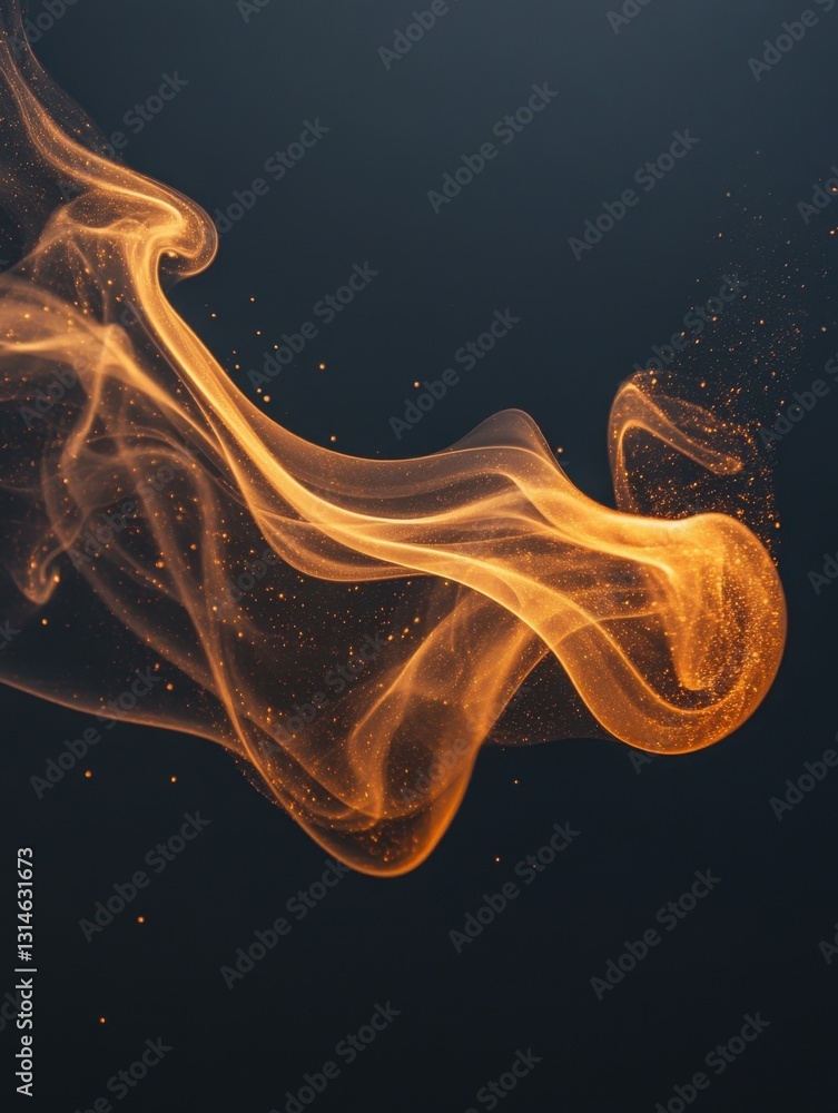Poster ethereal golden smoke swirling against a dark backdrop creating a mesmerizing and captivating visual