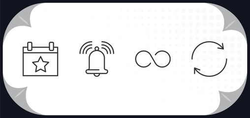 outline icons set - time management concept. event, reminder, infinite, sync.