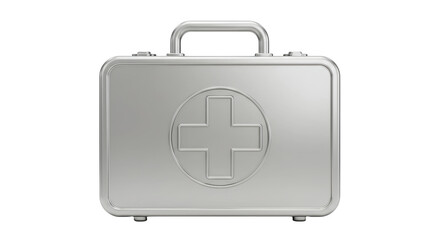 Isolated Metallic Silver First Aid Kit, Medical Emergency