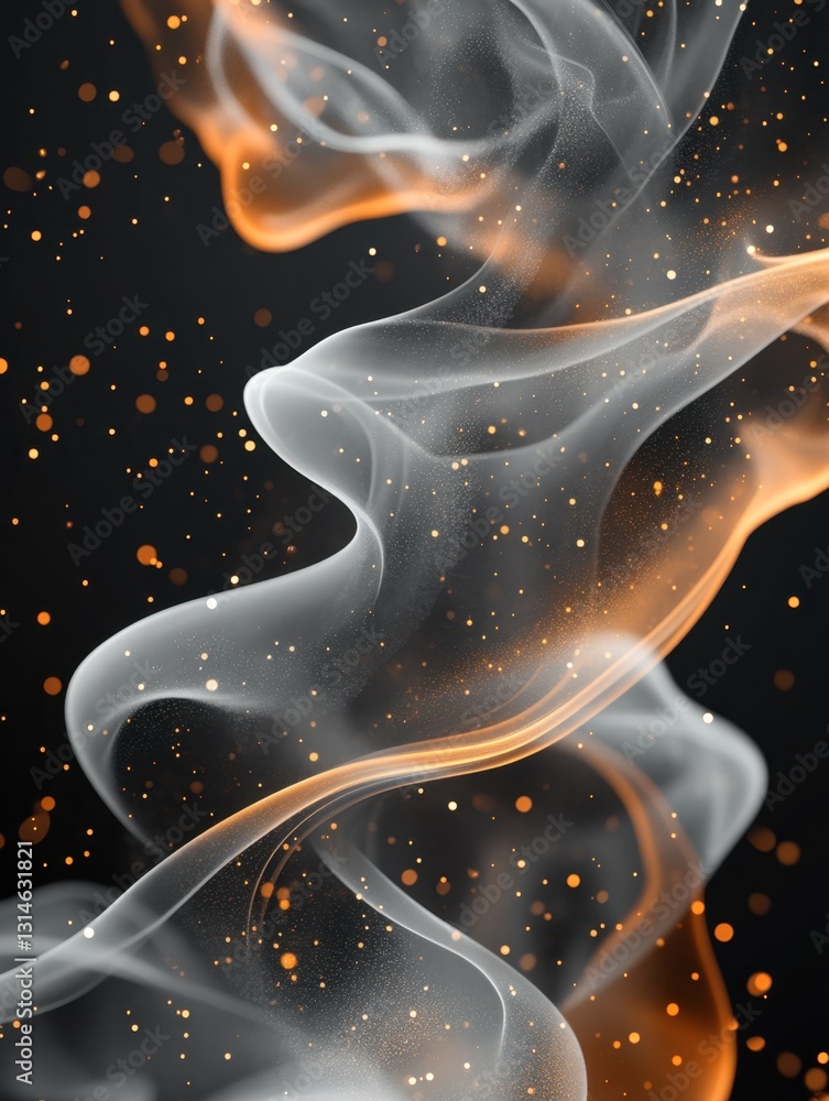 Aufkleber ethereal smoke dance with golden sparks on dark backdrop abstract artistry capturing fluid motion an