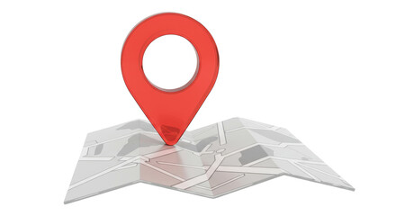 Isolated Red Map Pin on Folded Map, Location and Navigation