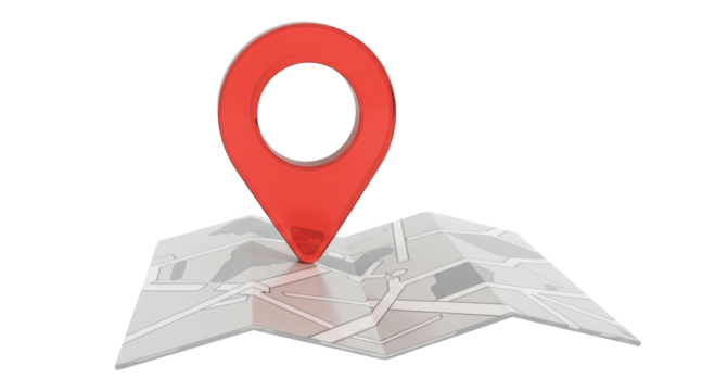 Isolated Red Map Pin on Folded Map, Location and Navigation