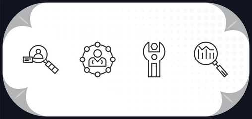 outline icons set - technology concept. user research, affiliate marketing, sdk, search engine marketing.
