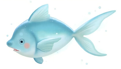 Obraz premium Cloud fish dream fish: soft blue tones, airy shapes, fairy tale stylization, children's smile, white background