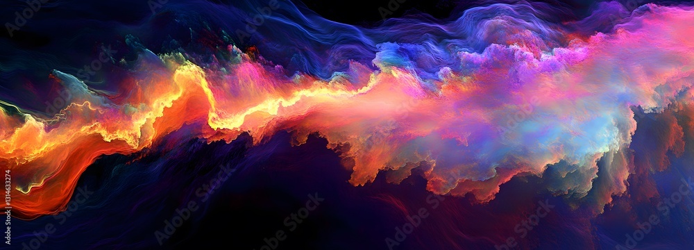 Wall mural a burst of multicolored fluorescent pigment powder in motion on an isolate background