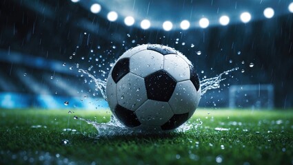 Naklejka premium Close-up of a soccer ball moving across the playing field.