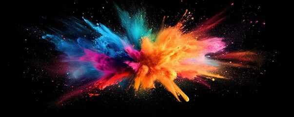 Abstract artistic paint explosion in bright hues, symbolizing expression, movement, and creativity.