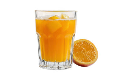 Fresh orange juice in glass isolated on transparent background