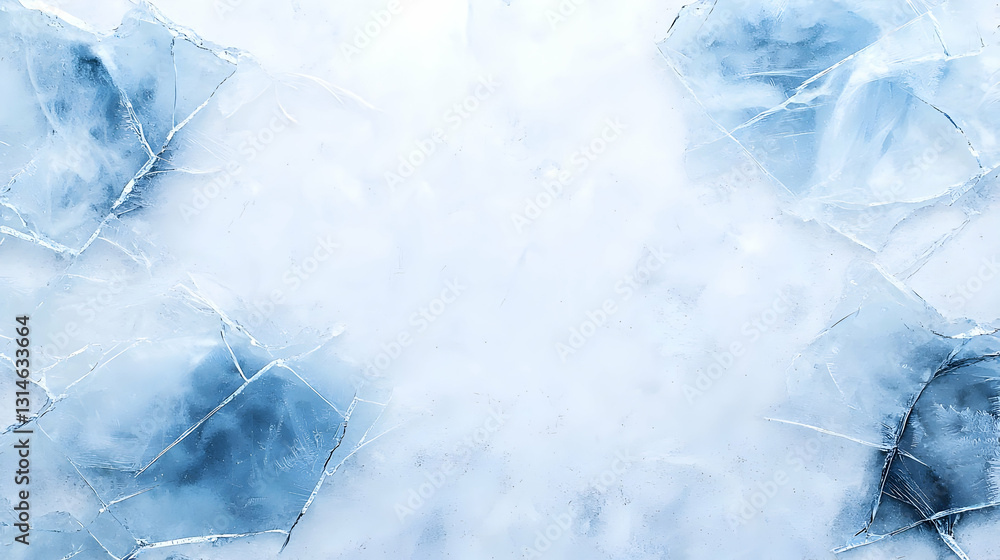 Poster close up view of sparkling smooth blue and white ice surface texture with cracks suitable for winter
