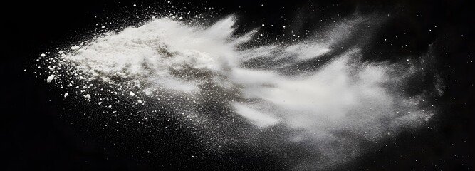 A soft, cloud-like explosion of finely milled setting powder in mid-air on an isolate background