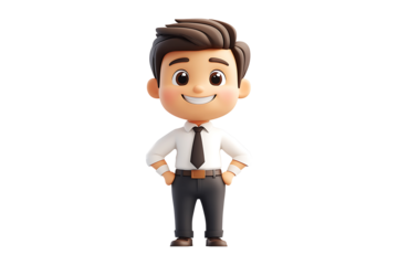 3d cute Young smiling Happy winning businessman Isolated on White and Transparent Background PNG Image.