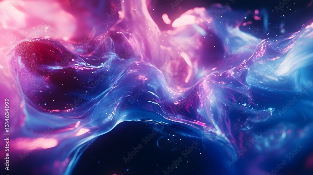 Poster a dynamic futuristic abstract scene with flowing vibrant colors and intricate patterns, representing