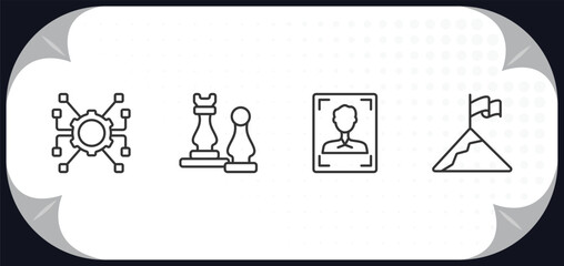 outline icons set - startup stategy and concept. resources, strategy game, humanpictos, overcome.