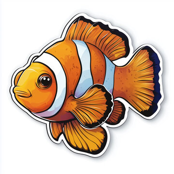 Vividly Colored Cartoon Sticker of a Clownfish with Orange Fin