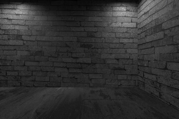 Dark stone brick wall and floor corner scene. 3d render