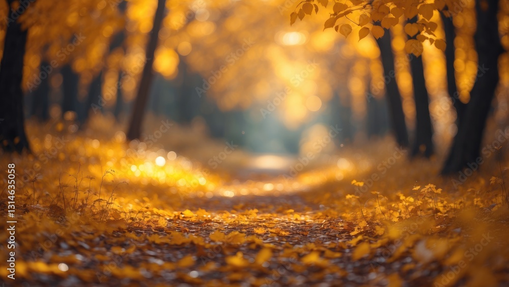 Poster bokeh background in orange autumn from a nature forest with an out-of-focus effect. blurred design e