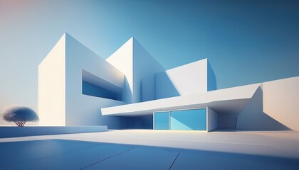architectural rendering of a modern building in a simple and clean geometry