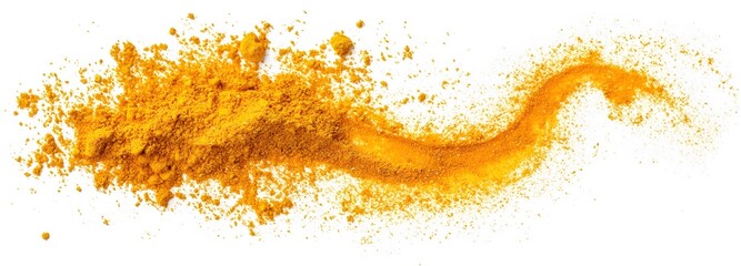 A mix of golden curry powder and turmeric scattered in a swirl on an isolate background