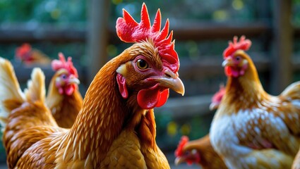 Cinnamon Queen Chicken. Free-range chicken with a tilted head.