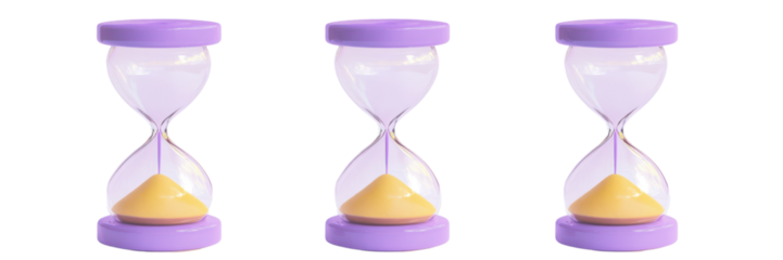 3D illustration of a sand clock isolated on a transparent background