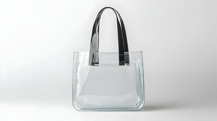 Stylish Clear Tote Bag With Black Handles Isolated On A White Backdrop In A Modern Studio Product Photography Setting