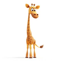 Fototapeta premium Cute Cartoon Giraffe Character Standing with Happy Expression
