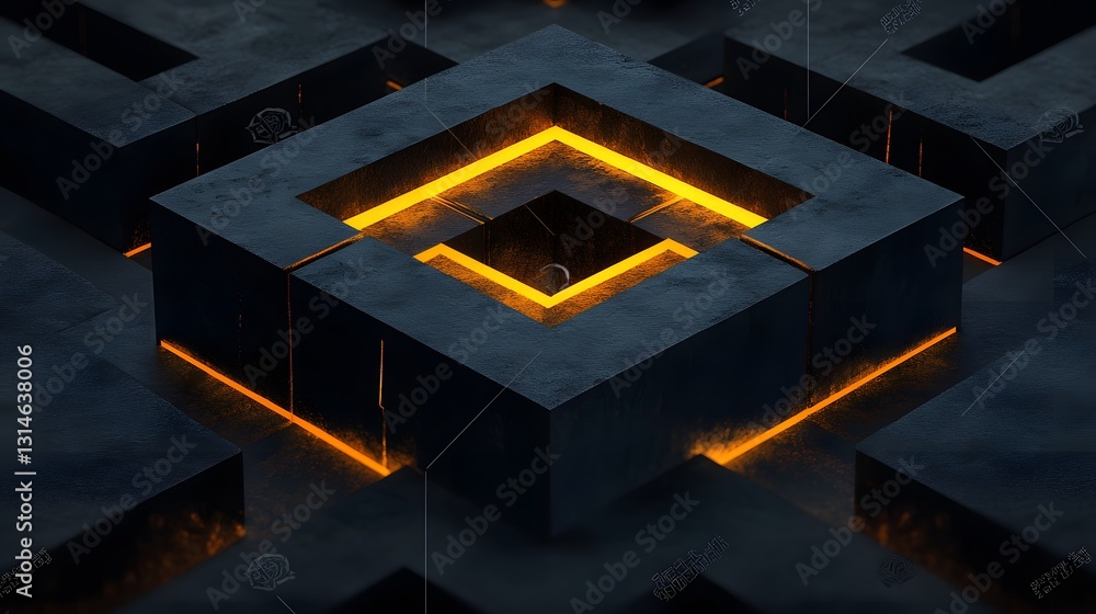 Poster an isometric abstract background with geometric shapes in a futuristic style, representing modern an