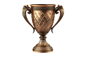 3D illustration of a bronze trophy cup Isolated on White and Transparent Background PNG Image.