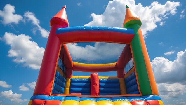 Upper half of a children's inflatable bounce house castle.