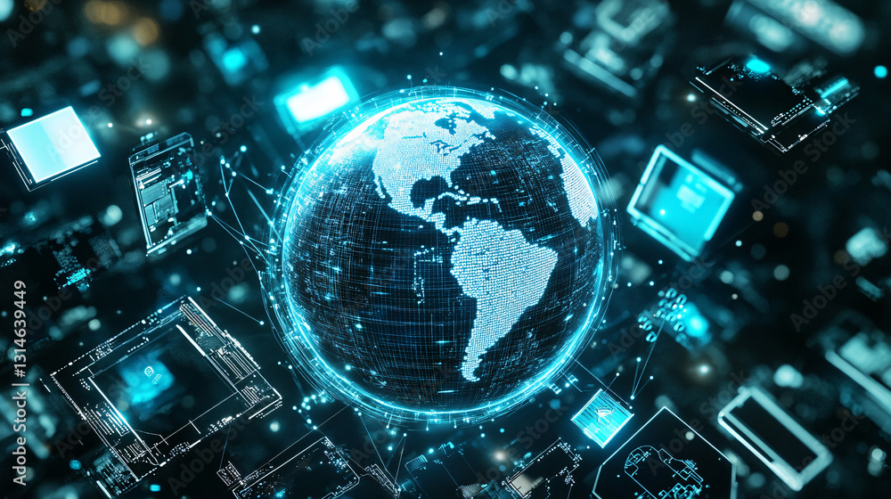 Poster recycle electronics and conservation are enhanced through digital technology global network connecti