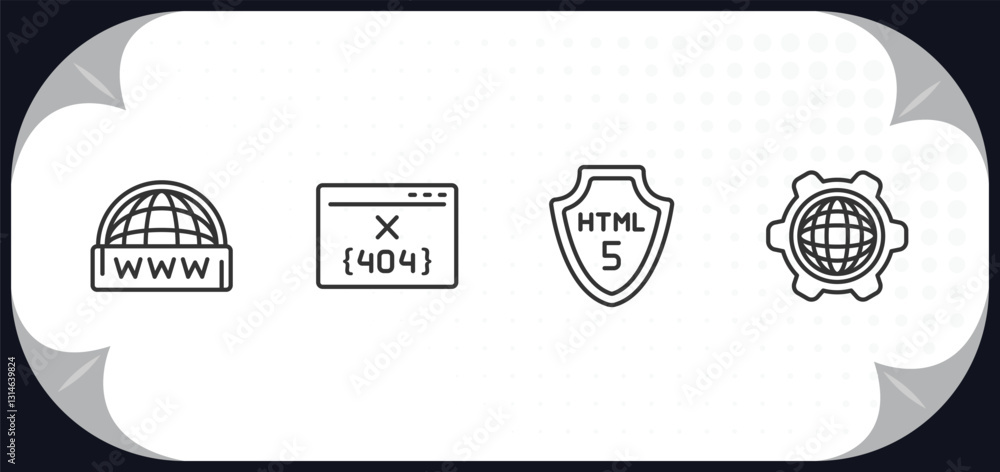 Poster outline icons set - programming concept. www, 404 error, html5, cyberspace.