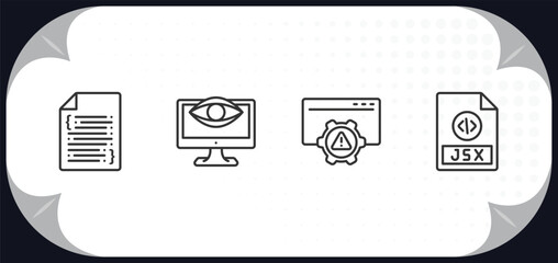 outline icons set - programming concept. software, seo monitoring, error, jsx.