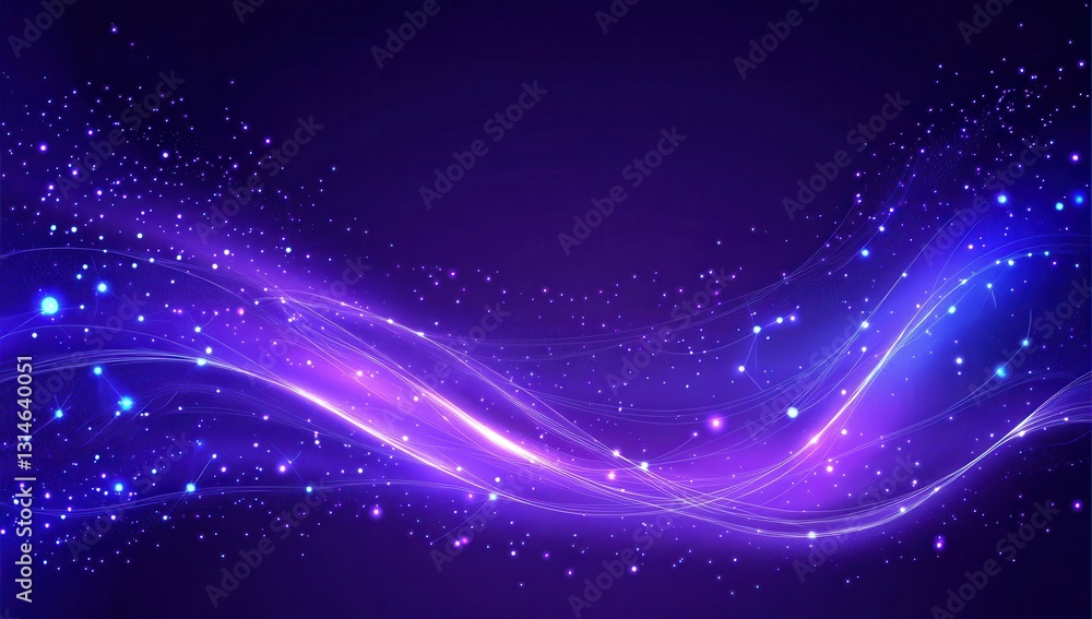 Poster abstract luminous wave with sparkling stars and vibrant light trails creating a dreamy cosmic backgr