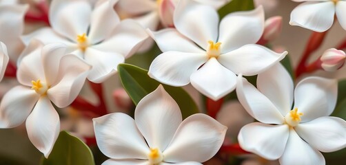 Fototapeta premium Close-up of fragrant Arabian Jasmine flowers, delicate white petals, Asian jasmine, delicate