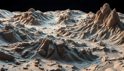 A Breathtaking Alien Landscape Unfolds, A Serene Yet Powerful Panorama Of Sculpted Mountains Under A Dramatic Light, Showcasing Detailed Textures And A Vast, Mysterious Expanse