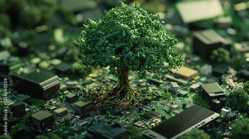 Poster recycle electronics and conservation are driven by computer circuits and digital technology with a f