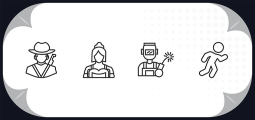 outline icons set - professions concept. hunter, maid, welder, athlete.